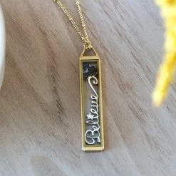 Wholesale 🧨 Origami Owl Disney Silver "Believe" Vertical Bar Window Shelf With Crystals 🥰 -Thinkgoodness Shop WN1049 SD 1