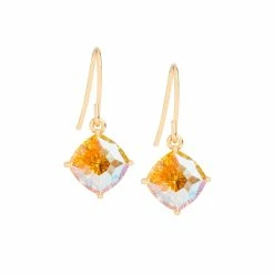 Best Sale ✔️ Origami Owl Gold Mystic Square Drop Earrings with Light Topaz Shimmer Crystals ⭐