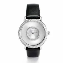 Promo 🤩 Origami Owl Silver Signature Living Locket ⌚ Watch with Swarovski Crystals + Black Genuine Leather Band 🔔